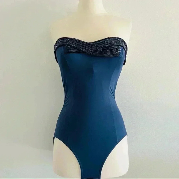 New Badgley Mischka One Piece Swimsuit Beaded Sz 8 - Picture 8 of 10